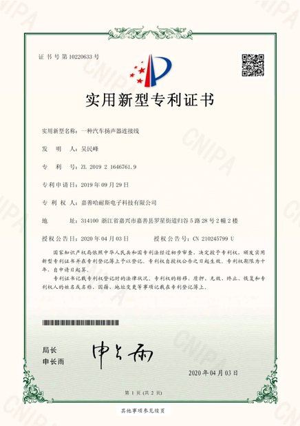 China Jiashan Harness Group Ltd Certification